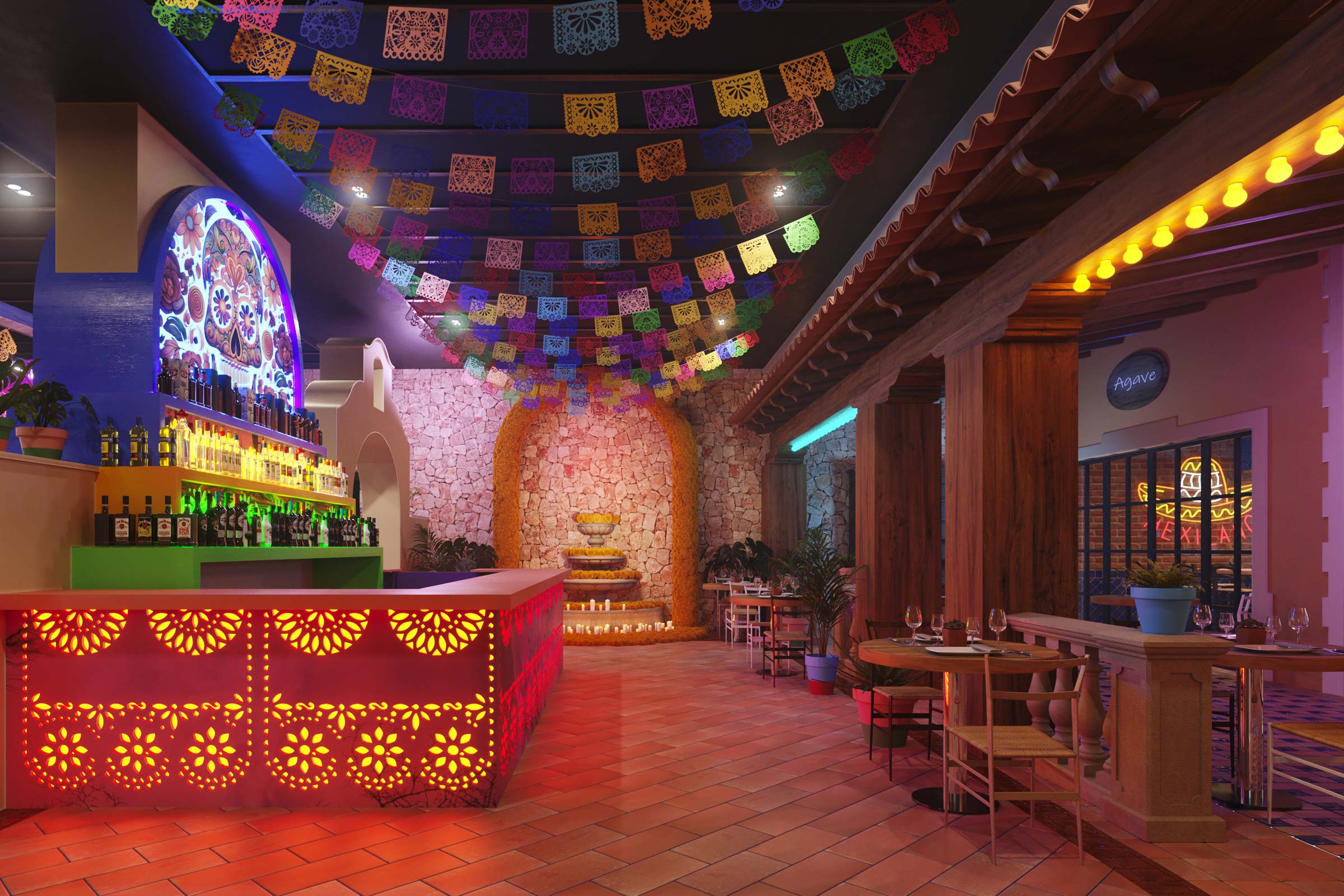 Bar estilo cantina mexicana en Cancún